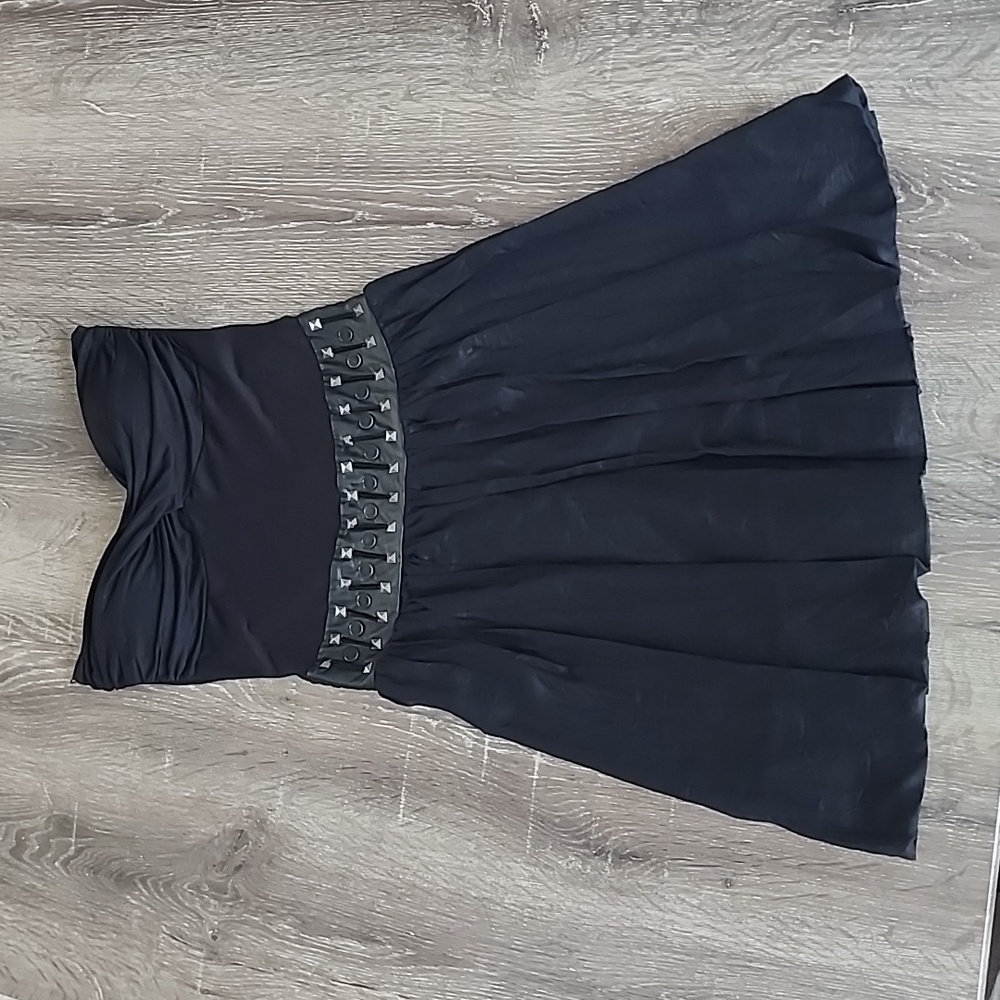 Wilster Strapless Twist Top Faux Leather Dropped Waist A Line Dress XS